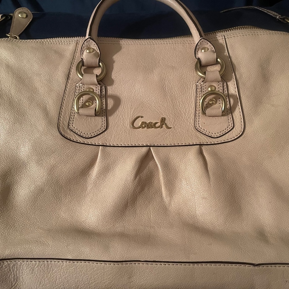 Coach Ashley Medium Satchel Shoulder Bag Matte Soft Leather Ivory Pre Loved
